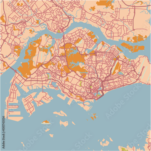 Canvas Print Map of Singapore in Singapore in a sandy theme