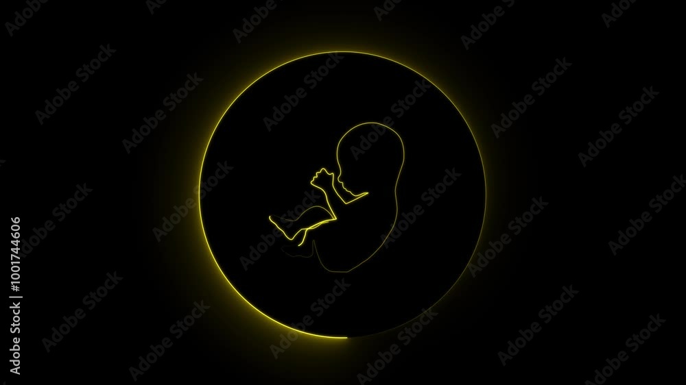 The future baby and a placenta in the uterus. Bright neon fetus baby icon in line style. Position of the baby on the mother's stomach. Animation of baby's initial position in mother's womb by neon The future baby and a placenta in the uterus. Bright neon fetus baby icon in line style. Position of the baby on the mother's stomach. Animation of baby's initial position in mother's womb by neon
