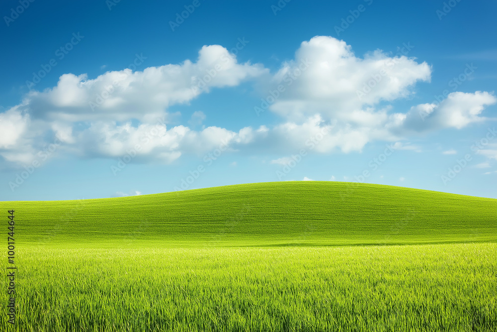 Green field and beautiful sky. generative AI Green field and beautiful sky. generative AI