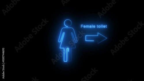 On the right is the girls bathroom sign animation. neon sign design is perfect as a warning sign for the Female toilet safety sign going the Right way. women toilet icon  animation.