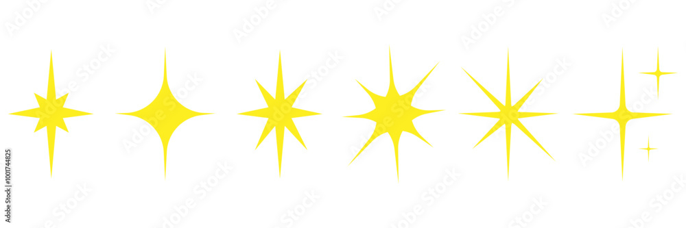 Stars icons.Shiny icons in different shapes.Set of original yellow stars.Vector illustration. Stars icons.Shiny icons in different shapes.Set of original yellow stars.Vector illustration.