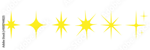 Stars icons.Shiny icons in different shapes.Set of original yellow stars.Vector illustration.