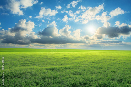 Green field and beautiful sky. generative AI