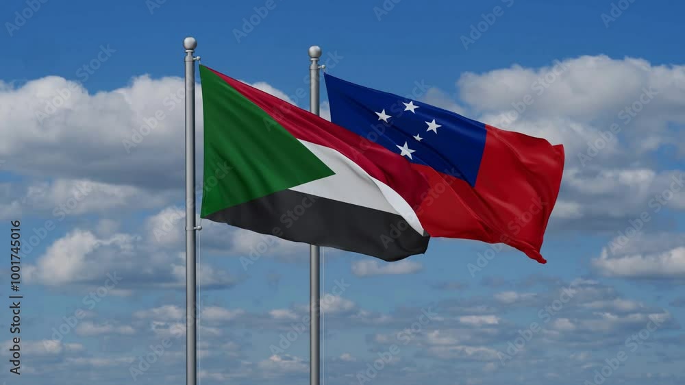 Samoa and Sudan flags flying together, video concept of the relationship, two country cooperation concept Samoa and Sudan flags flying together, video concept of the relationship, two country cooperation concept