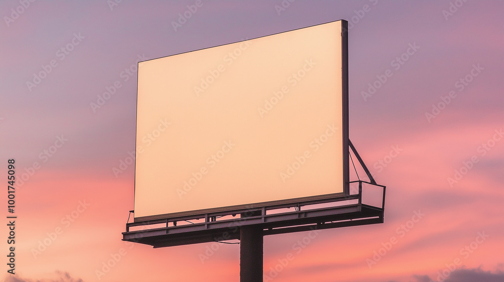 Blank billboard against pink sunset sky with copy space Blank billboard against pink sunset sky with copy space