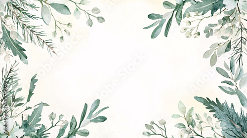 Wallpaper Mural Watercolor Illustration of Green Leaves and Red Berries Holiday Border with Light Background, Festive Seasonal Design Torontodigital.ca
