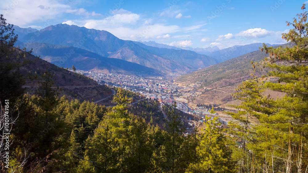 Thimphu city, Bhutan landscape view during dry winter. Thimphu city, Bhutan landscape view during dry winter.