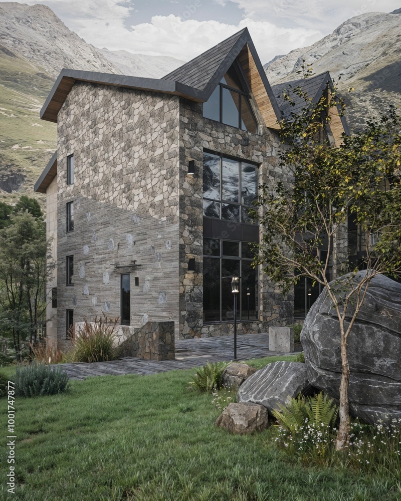 Exterior view of a modern house in the mountains of New Zealand
Exterior view of a modern house in the mountains of New Zealand