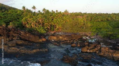 Aerial view of Fiji tropical Islands at sunset in the south Pacific photo