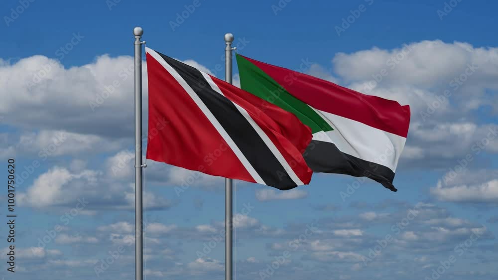 Sudan and Trinidad and Tobago flags flying together, video concept of the relationship, two country cooperation concept Sudan and Trinidad and Tobago flags flying together, video concept of the relationship, two country cooperation concept