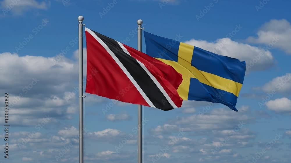 Sweden and Trinidad and Tobago flags flying together, video concept of the relationship, two country cooperation concept Sweden and Trinidad and Tobago flags flying together, video concept of the relationship, two country cooperation concept