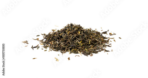 Black Tea Leaves Isolated, High Quality Black Tea Pile, Dry Organic Indian Drink, Black Tea Leaves on White