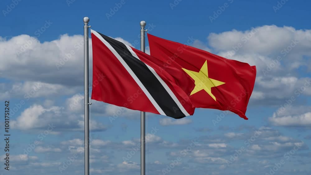 Vietnam and Trinidad and Tobago flags flying together, video concept of the relationship Vietnam and Trinidad and Tobago flags flying together, video concept of the relationship