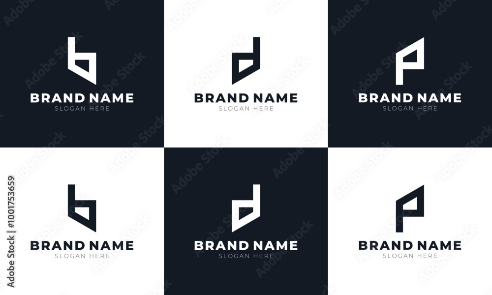 Collection of Abstract Vector Lettermark Logos with Letters B, D, and P Collection of Abstract Vector Lettermark Logos with Letters B, D, and P