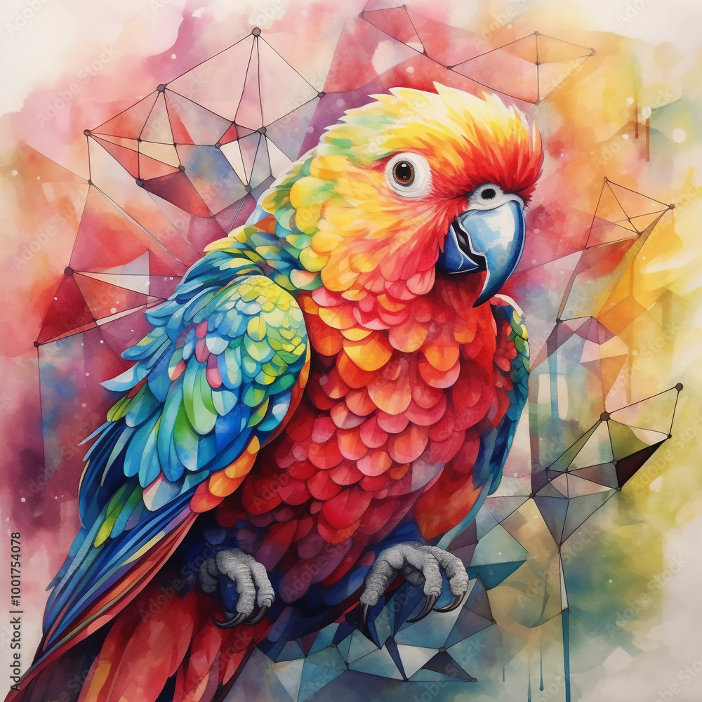 Obraz premium Gift a friend a multicolor Parrot watercolor with a delightful Natural Habitat Decor
