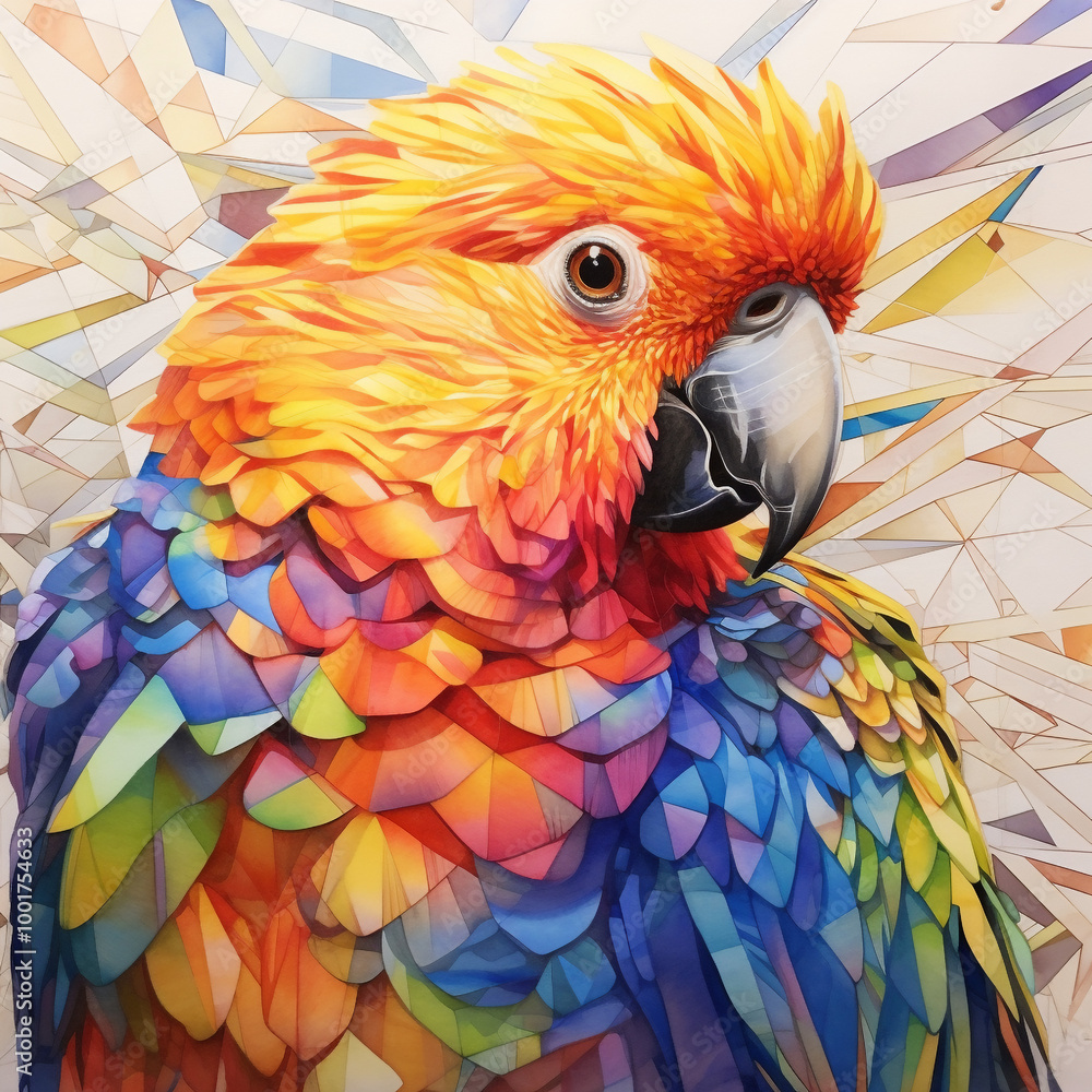 Fototapeta premium Experience the beauty of a multicolor Parrot watercolor through Portrait