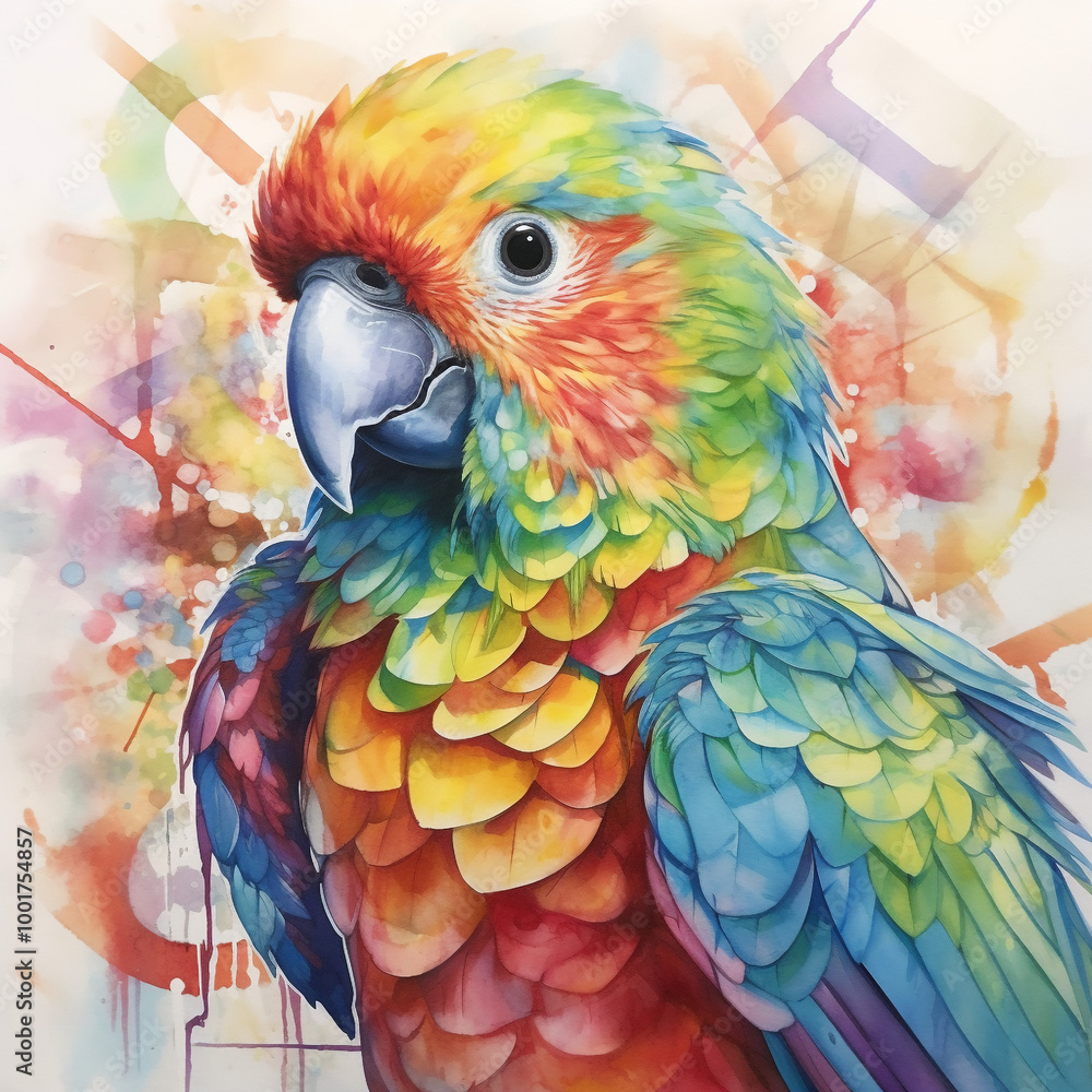 Obraz premium Gift a friend a multicolor Parrot watercolor with a delightful Large Wall Art