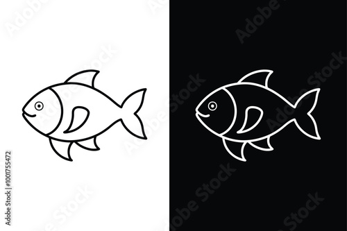 Fish icon black lineout Vector icon isolated on black and white background.