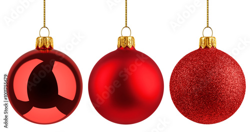 Obraz na płótnie Christmas Ball, red bauble, isolated on white background, full depth of field