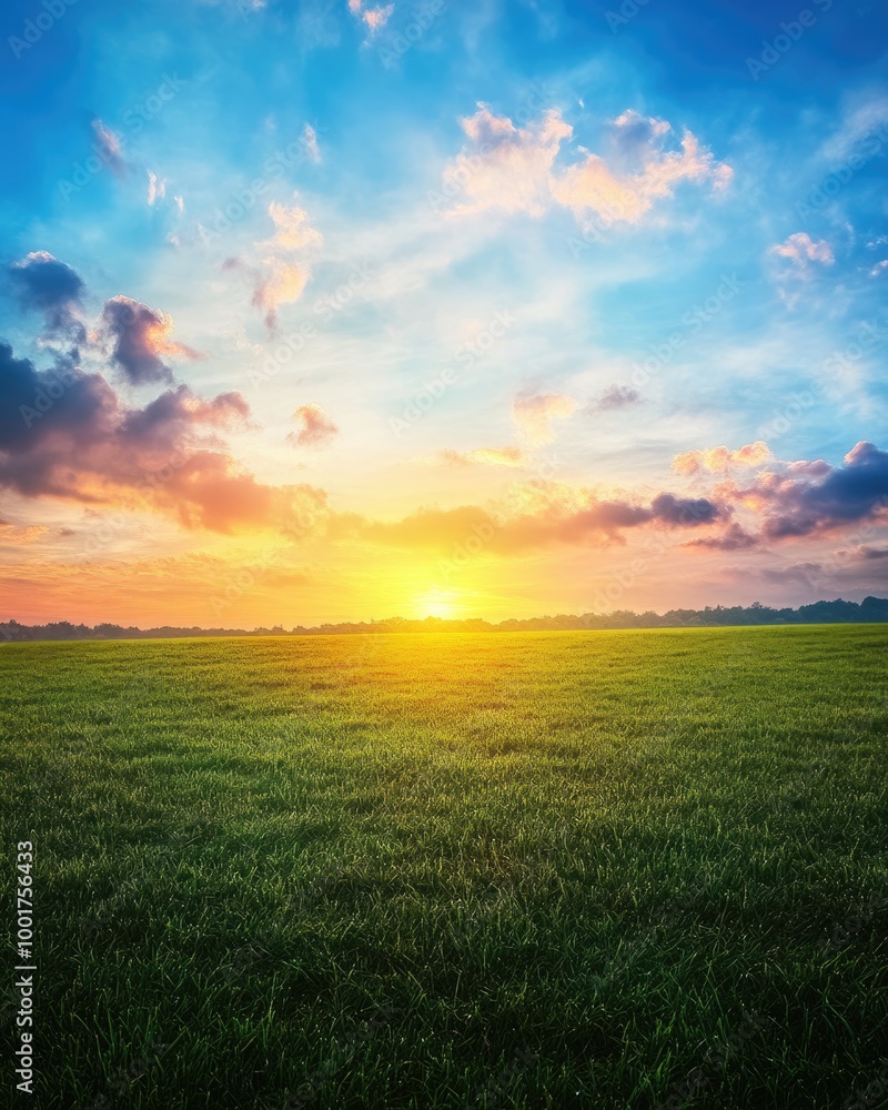 Enchanting Sunrise Over Vibrant Green Meadow on a Blissful Morning Enchanting Sunrise Over Vibrant Green Meadow on a Blissful Morning