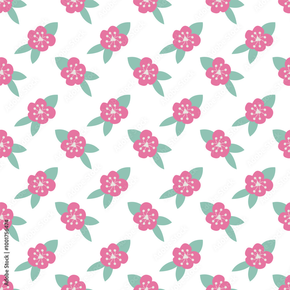 Seamless pattern of simple flowers and plant elements. Vector illustration in cartoon style. Seamless pattern of simple flowers and plant elements. Vector illustration in cartoon style.