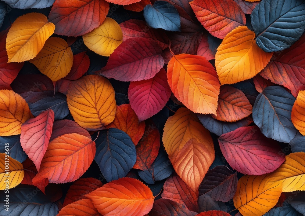 Fototapeta premium Fall Tree Leaves Autumn Color Colorful Seamless Tile Texture Pattern Tiled Repeatable Tessellation Background Image