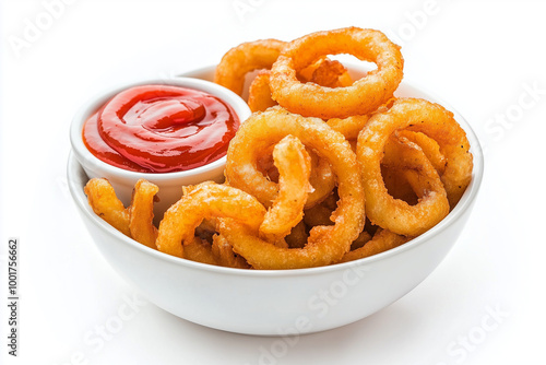 Crispy Curly Fries: Crispy Curly Fries Served with a Side of Sriracha Ketchup for a Spicy Twist