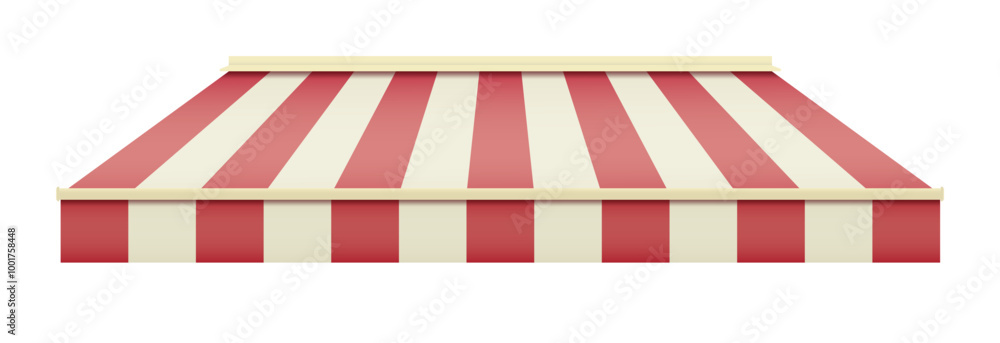 Striped awning for cafe. Striped shop canopy. Store or cafe sunshade awning. Striped awning for cafe. Striped shop canopy. Store or cafe sunshade awning.