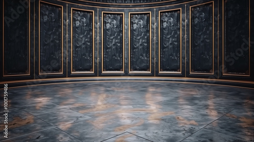 Wallpaper Mural Luxury product display showroom on black background with golden lines Torontodigital.ca