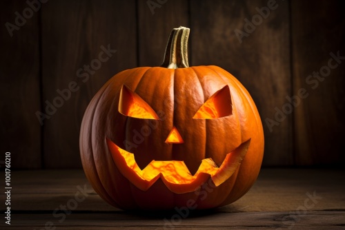 Happy Halloween party Jack O Lantern orange pumpkin scary spooky creepy carving evil smile angry face glowing. Trick treat holiday dark mysterious night eerie horror October nightmare decor festival