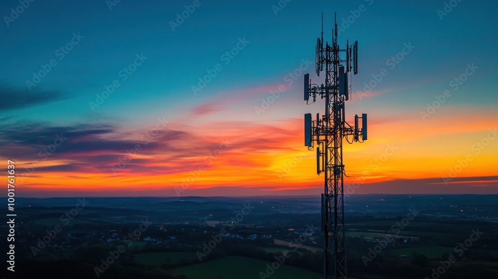 Cell Tower Silhouette Against a Vibrant Sunset Cell Tower Silhouette Against a Vibrant Sunset
