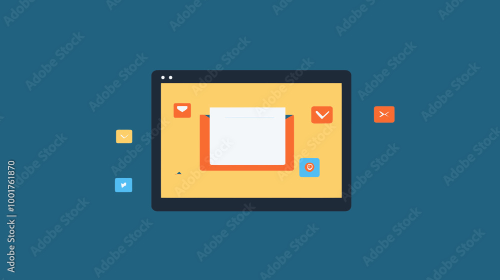 Flat Design Vector of Html Email Interface for Business Communication and Digital Marketing on Tablet Screen with Colorful Email Icons Flat Design Vector of Html Email Interface for Business Communication and Digital Marketing on Tablet Screen with Colorful Email Icons