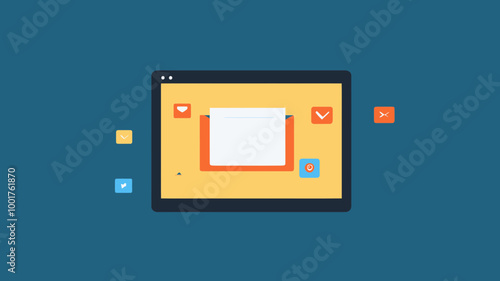 Flat Design Vector of Html Email Interface for Business Communication and Digital Marketing on Tablet Screen with Colorful Email Icons