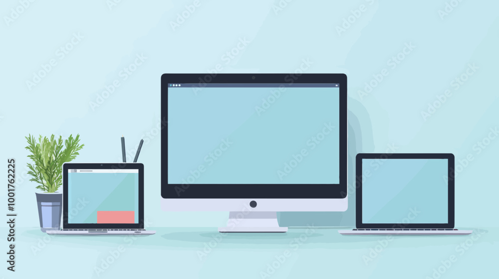 Responsive Web Design Vector Showing Tablet, Laptop, Mobile Phone, and Desktop Screens for Multi-Device Compatibility Concept Responsive Web Design Vector Showing Tablet, Laptop, Mobile Phone, and Desktop Screens for Multi-Device Compatibility Concept