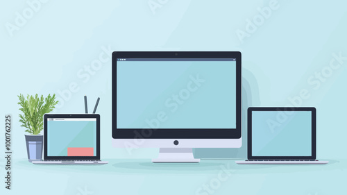 Responsive Web Design Vector Showing Tablet, Laptop, Mobile Phone, and Desktop Screens for Multi-Device Compatibility Concept