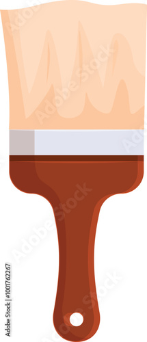 Paintbrush with wooden handle standing on white background, tool for house renovation and painting work