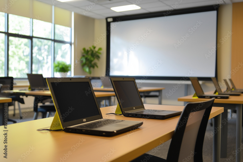 Effective Agent Training: A Call Centre Training Room with Desks, Laptops, and Presentation Equipment for Comprehensive Learning Effective Agent Training: A Call Centre Training Room with Desks, Laptops, and Presentation Equipment for Comprehensive Learning