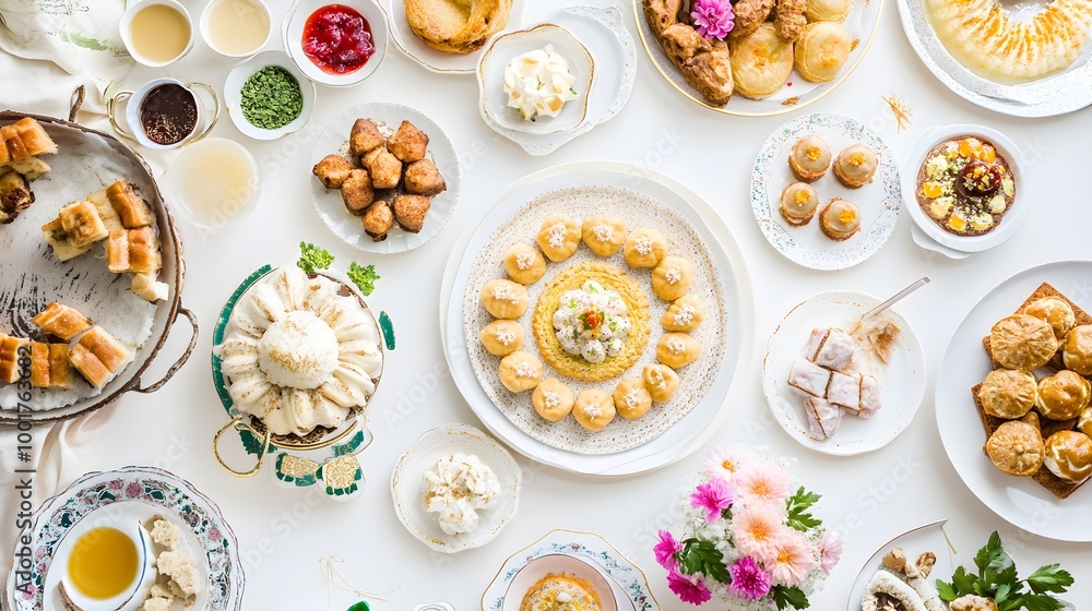 Festive Table with Beautifully Arranged Delicacies Festive Table with Beautifully Arranged Delicacies