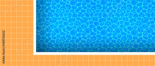 Swimming pool top view vector illustration. Watery surface template background. Summer holidays, travel and vacation wallpaper for aquatic center, spa promo designs. Pool party backdrop