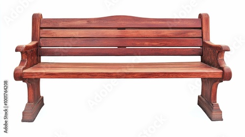 A classic wooden park bench isolated on a white background.