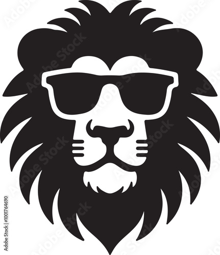 Lion head in sunglasses silhouette vector style icon