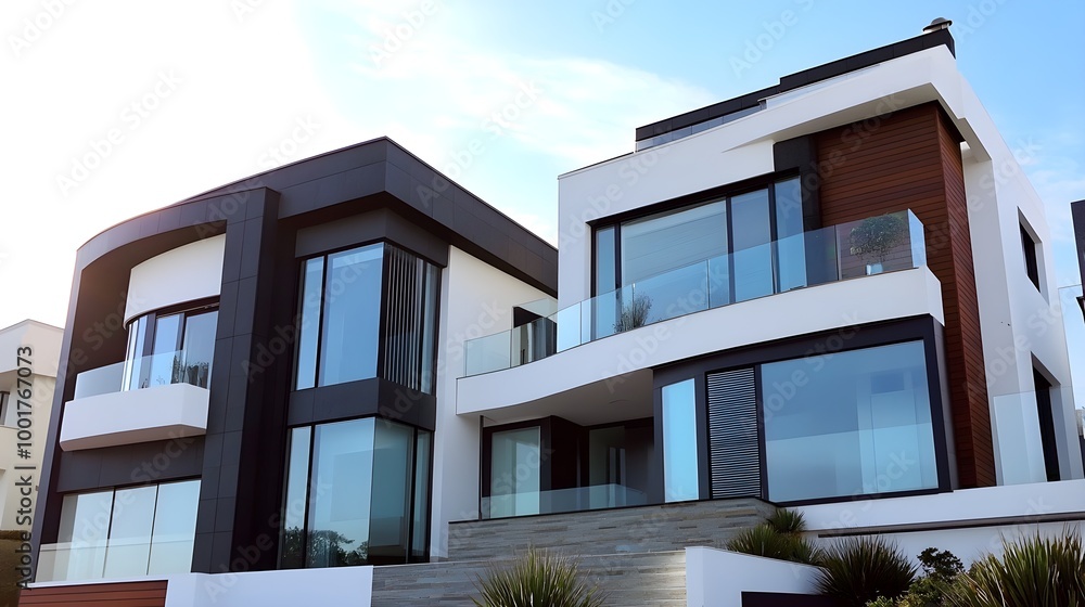 Modern House Exterior with Large Windows Modern House Exterior with Large Windows