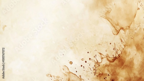 An abstract artistic background created from spilled coffee stains and splashes on a textured surface. Generative AI photo