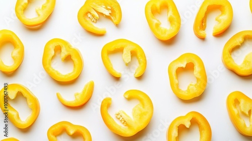 Yellow Bell Pepper Slices on White Background