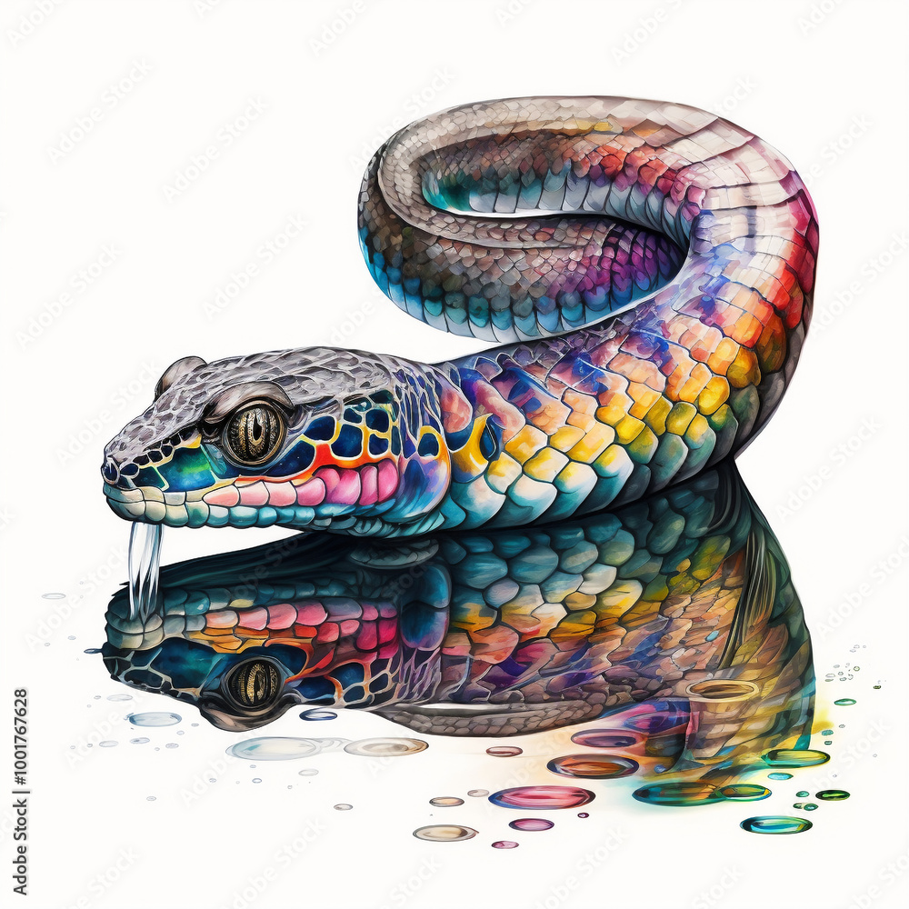 Obraz premium Experience the beauty of a multicolor snake watercolor through Majestic Wildlife Canvas