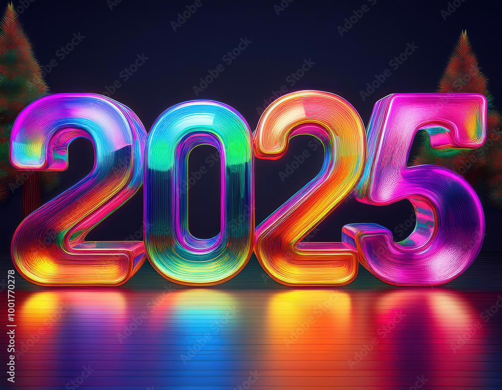 Happy New Year abstract colorful 2025 lights on dark background. Vector illustration. Happy New Year abstract colorful 2025 lights on dark background. Vector illustration.