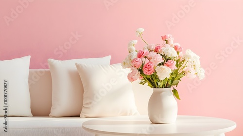Cozy Living Room with Floral Table Arrangement