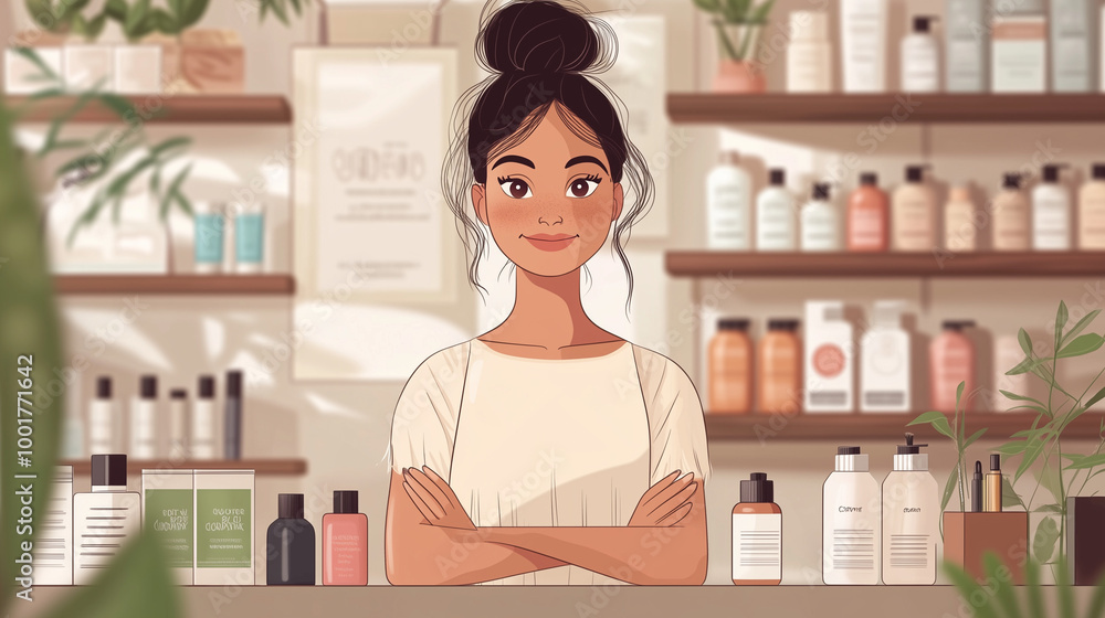 Female cosmetic shop assistant, cartoon character Female cosmetic shop assistant, cartoon character