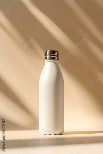 Minimalist White Bottle in Sunlight for Branding or Packaging