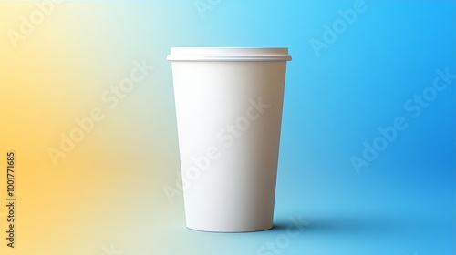 Blank White Coffee Cup Mockup on Blue and Yellow Background